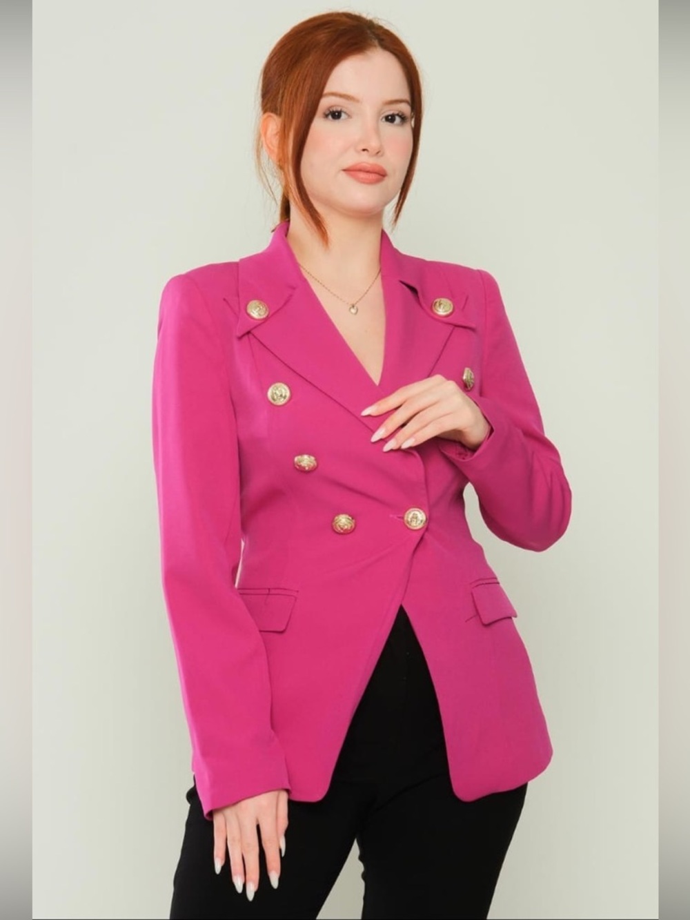 Women's Double-Breasted Fuchsia Blazer Jacket